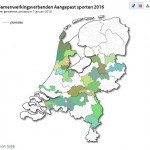 Kaartje van Nederland met Samenwerkingsverbanden Aangepast sporten per gemeente