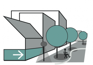 illustratie van een stukje wijk met groen en een wijkje
