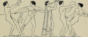 afbeelding waarop de oude grieken sporten uitbeelden