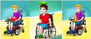 3 illustraties over sportoefeningen in een rolstoel