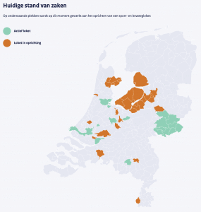 Kaart van Nederland met een overzicht van actieve sportloketten